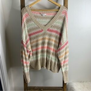 American Eagle Striped V-Neck Sweater